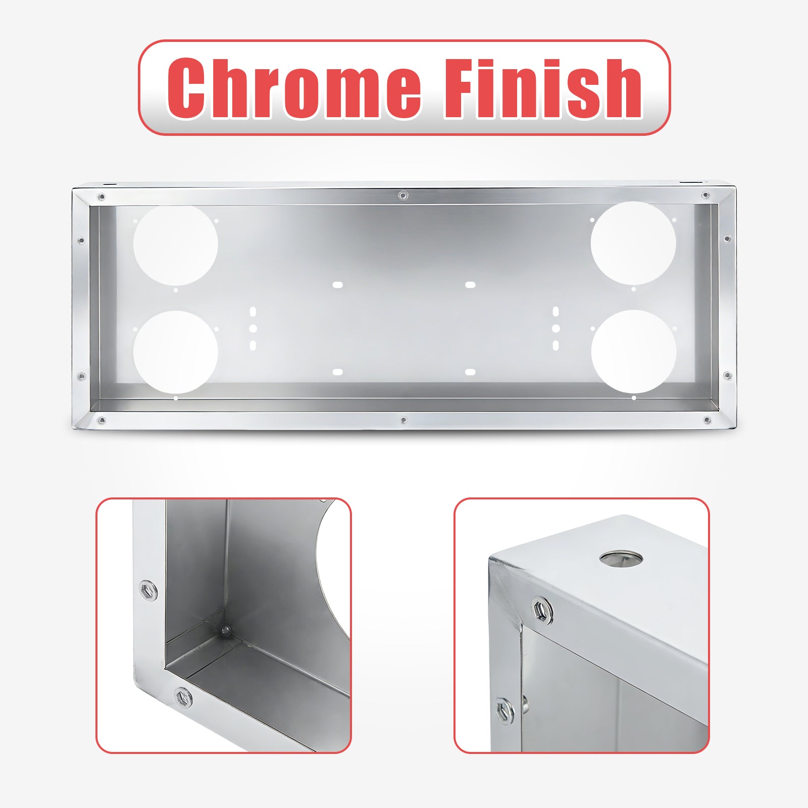 34" Chrome Stainless Rear Light Panel – 4 Large 4" Corner Lights (PR-9010SS)