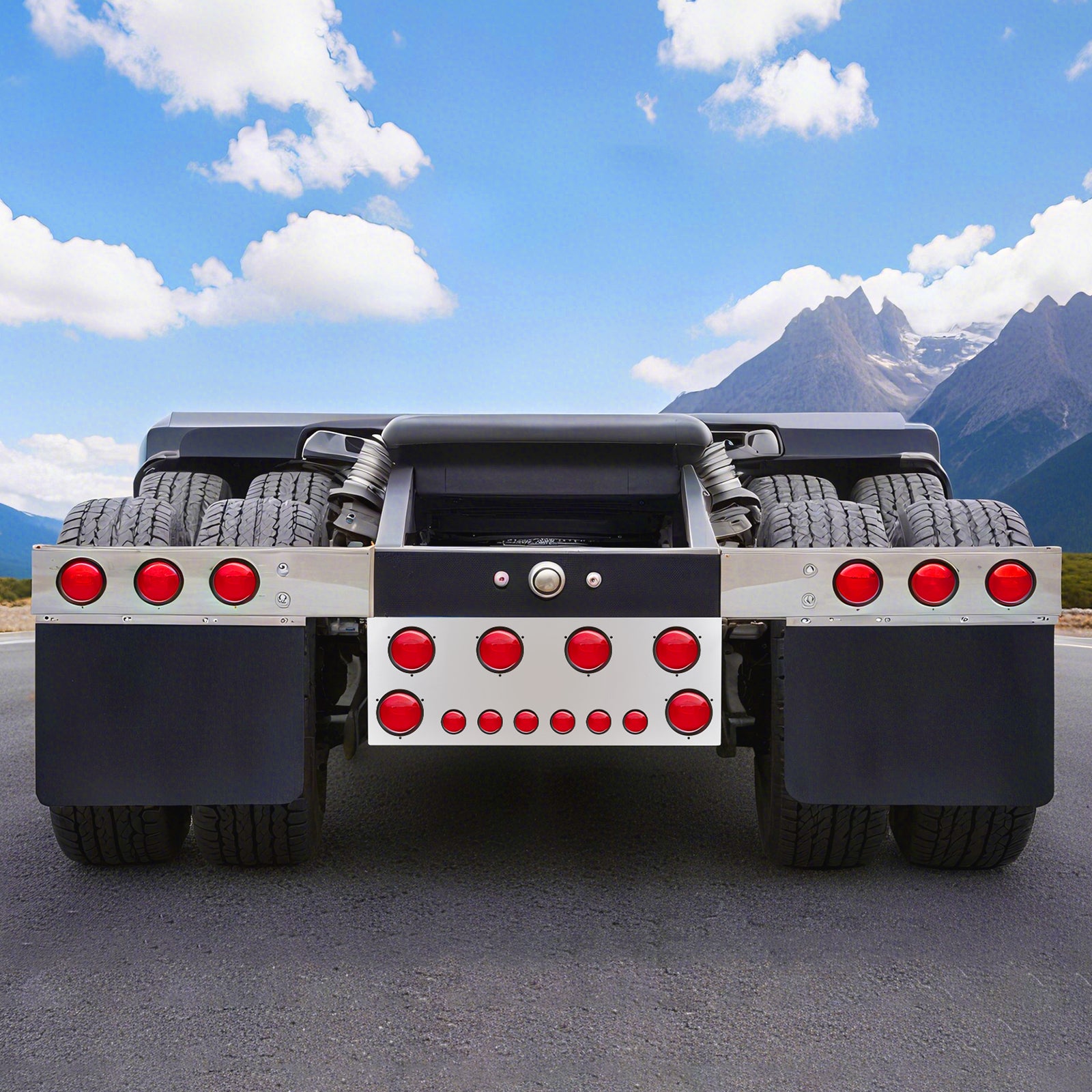 34" Chrome Stainless Rear Light Panel – 6 Large + 6 Small Light Cutouts (PR-9006SS)