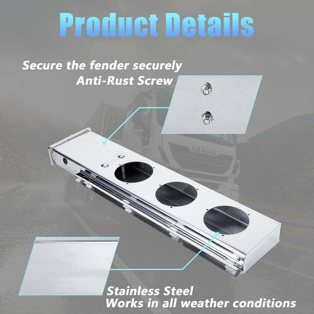 Polished Stainless Mud Flap Bracket Light Housing – 30" with 4" Round Cutouts