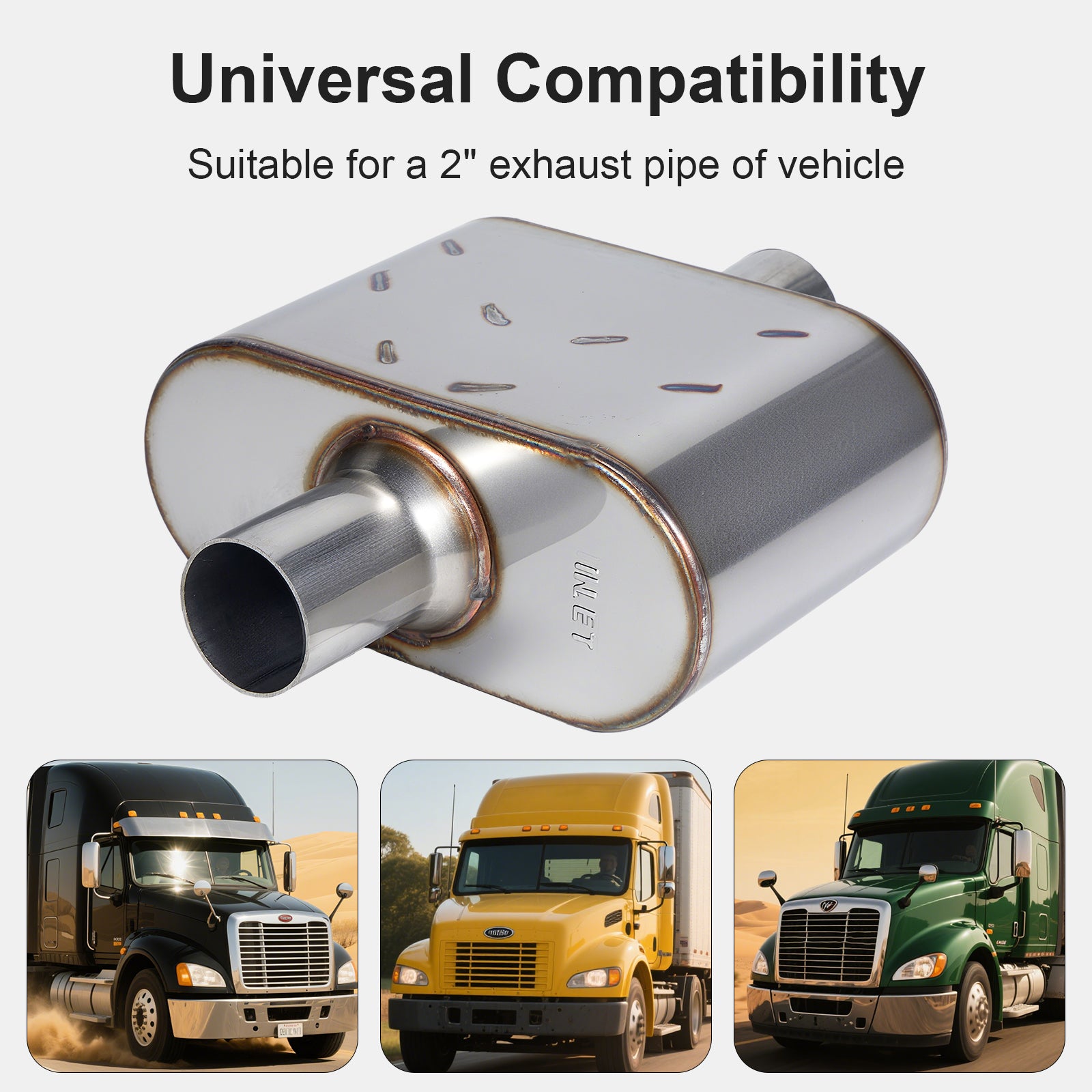 Chambered Muffler – Compact Body, Center-In / Center-Out – 2", 2.25", 2.5", 3" – Stainless / Black (A Series)