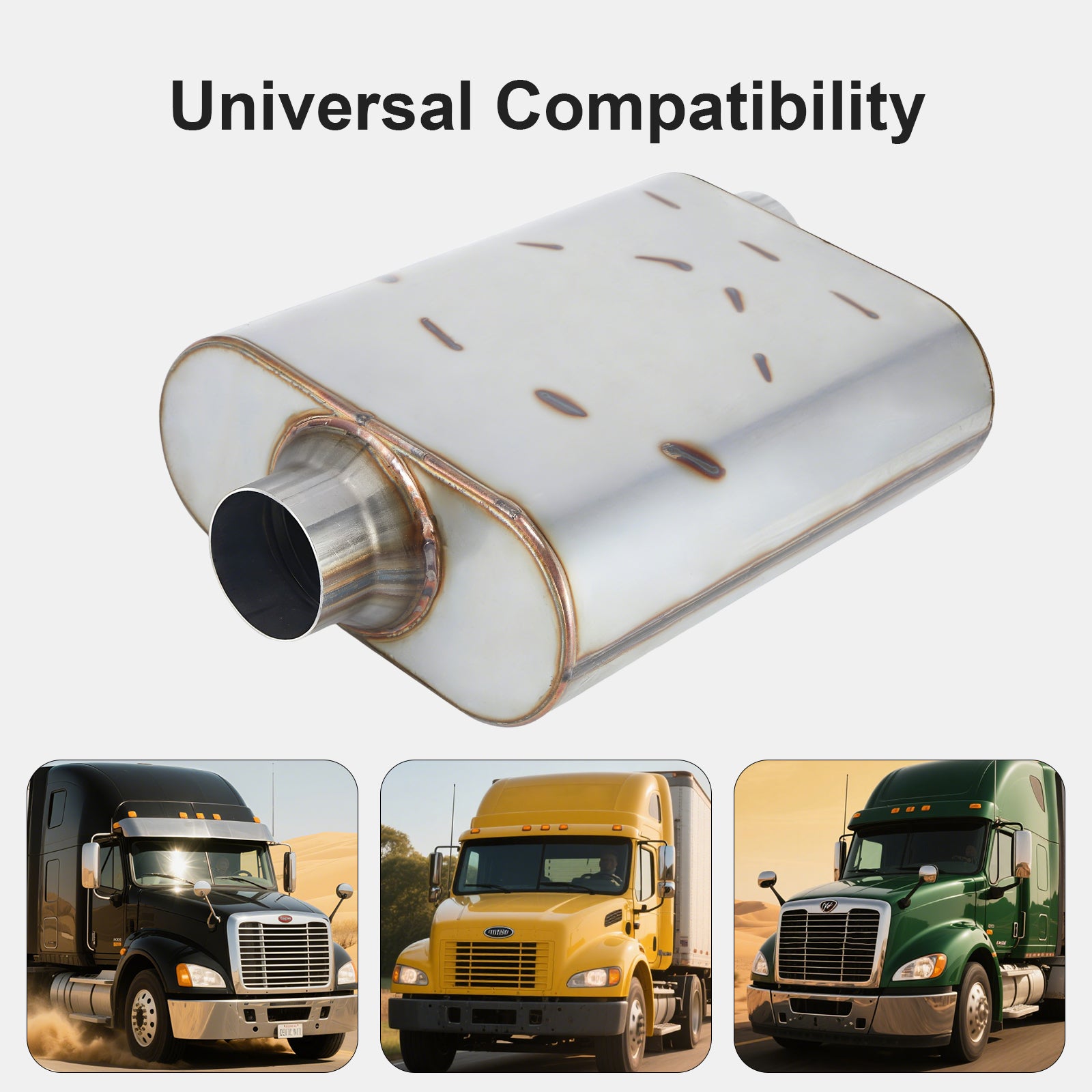 Stainless Chambered Muffler – Standard Body, Offset-In / Offset-Out – Stainless / Black (PL-O1725-A23)