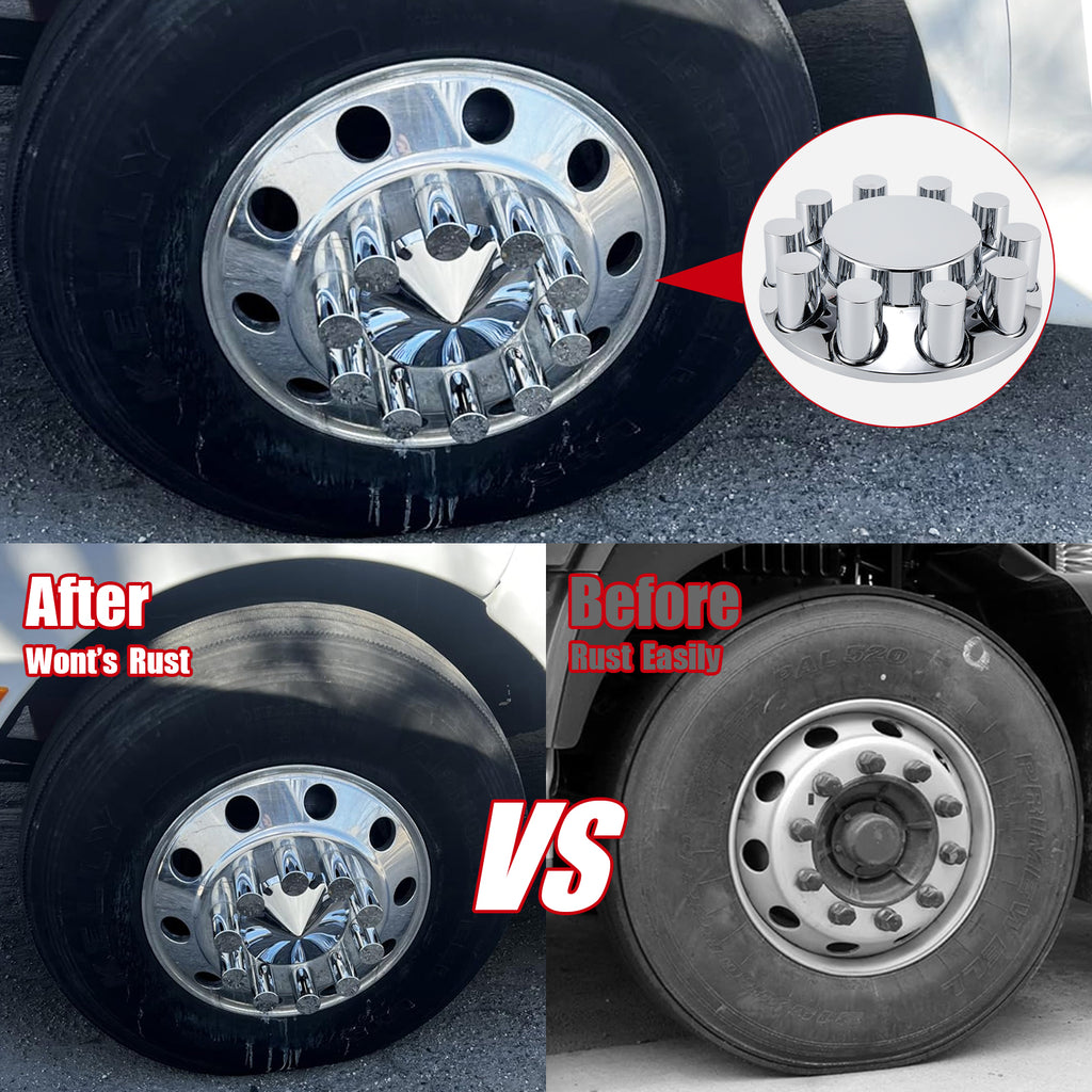 Chrome Smooth-Dome Hubcap Set – Push-On, 33 mm Pre-Installed Nut Covers, 2-Piece Kit (PL-05-PUSH-FT)
