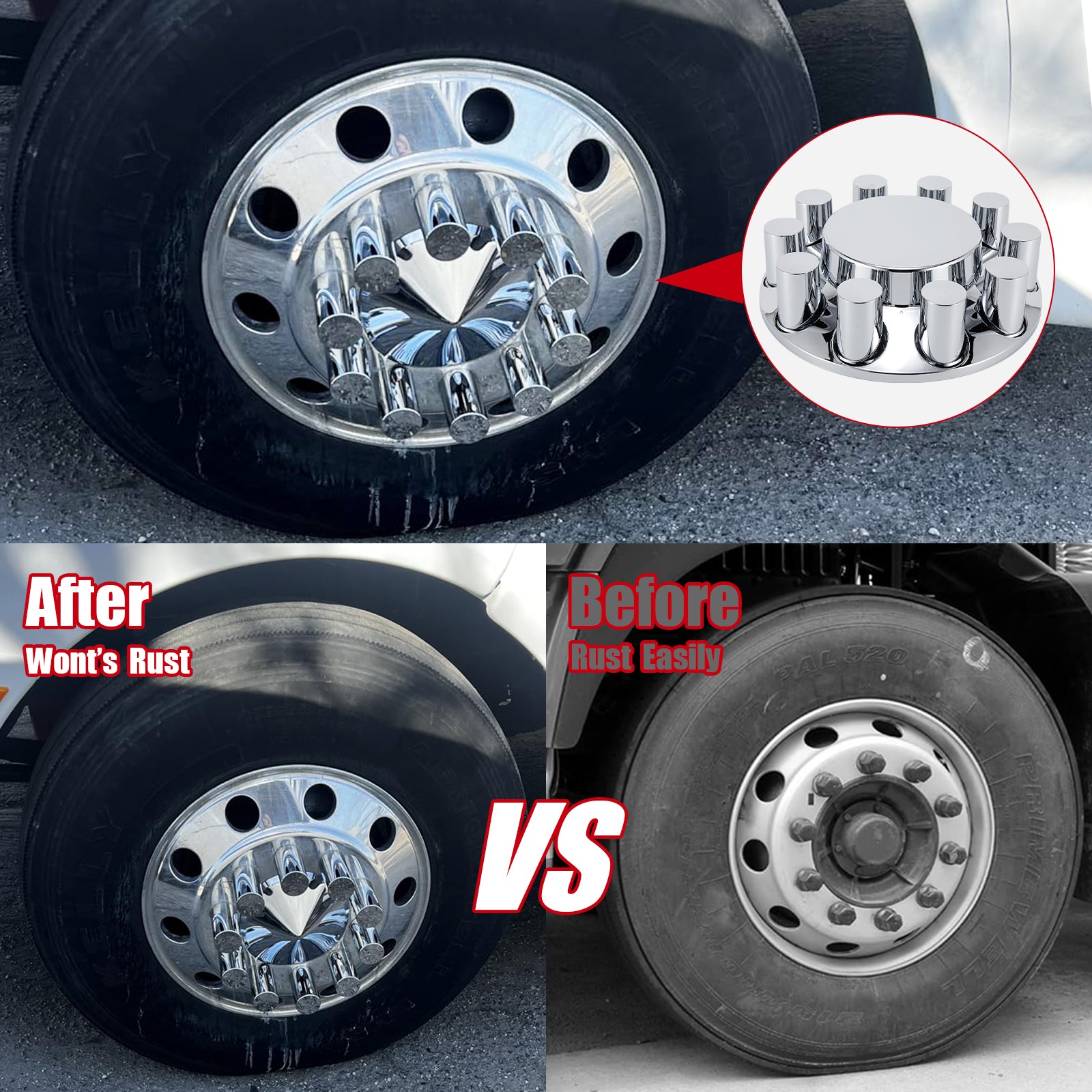 Chrome Smooth-Dome Hubcap Set – Push-On, 33 mm Pre-Installed Nut Covers, 2-Piece Kit (PL-05-PUSH-FT)