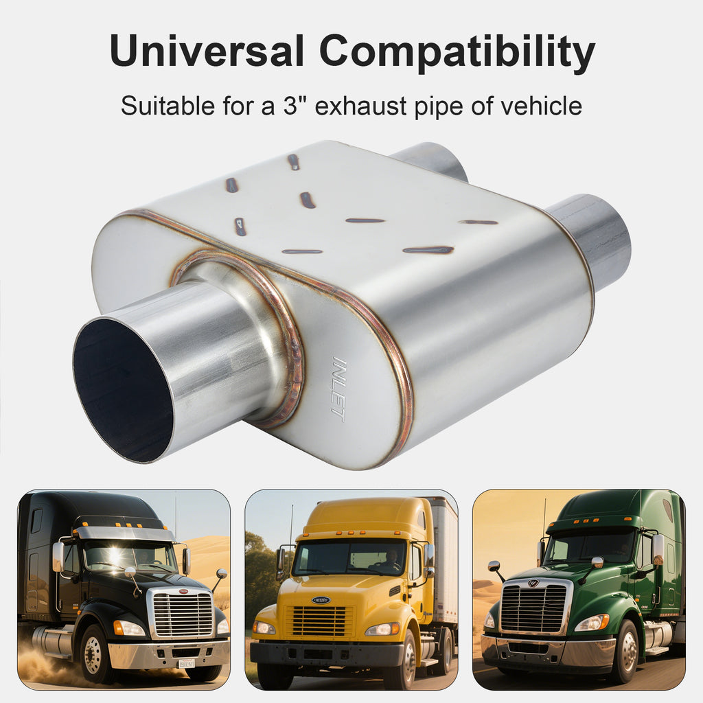 Stainless Chambered Muffler – Compact Body, Single-In / DUAL-Outlet (PL-133D225-A8)
