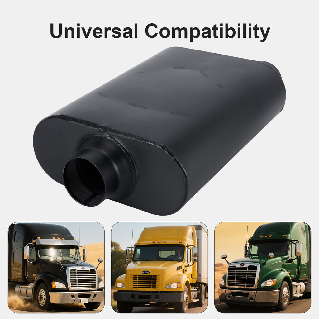 Stainless Chambered Muffler – Standard Body, Offset-In / Offset-Out – Stainless / Black (PL-O1725-A23)
