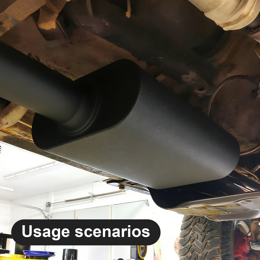 Stainless Chambered Muffler – Standard Body, Offset-In / Offset-Out – Stainless / Black (PL-O1725-A23)