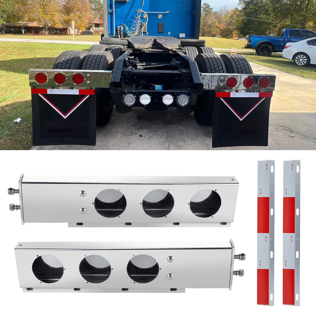Polished Stainless Mud Flap Bracket Light Housing – 30" with 4" Round Cutouts