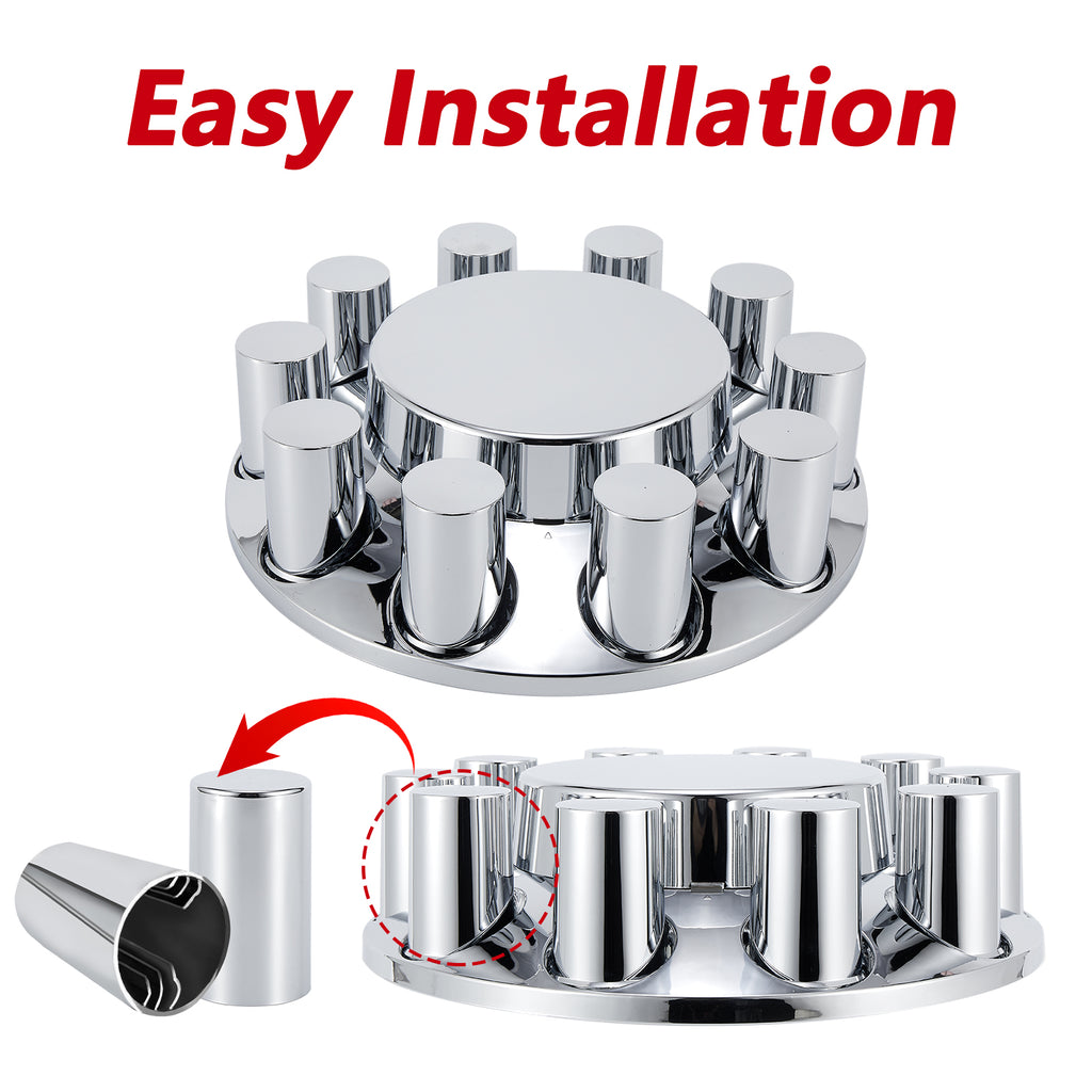 Chrome Smooth-Dome Hubcap Set – Push-On, 33 mm Pre-Installed Nut Covers, 2-Piece Kit (PL-05-PUSH-FT)