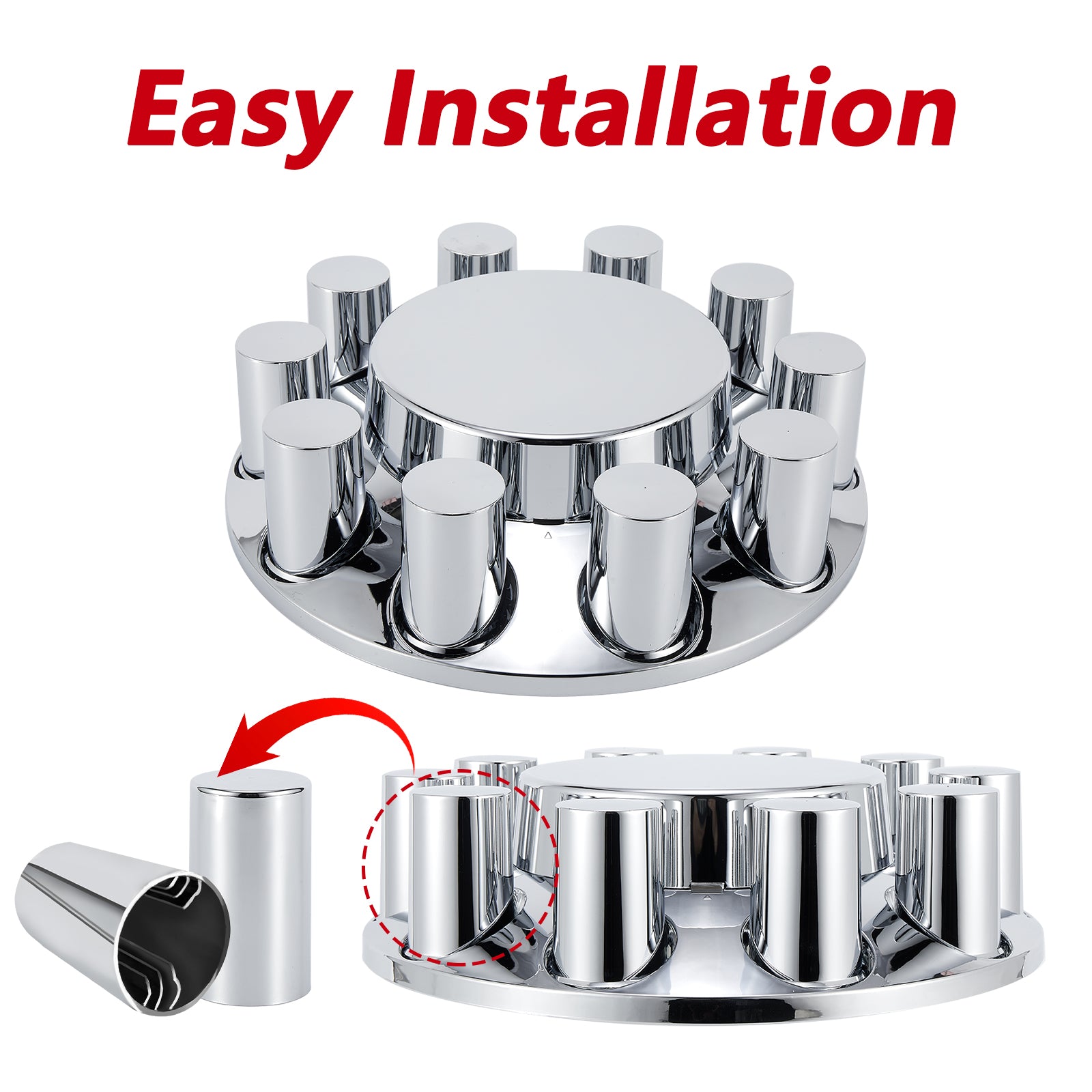 Chrome Smooth-Dome Hubcap Set – Push-On, 33 mm Pre-Installed Nut Covers, 2-Piece Kit (PL-05-PUSH-FT)
