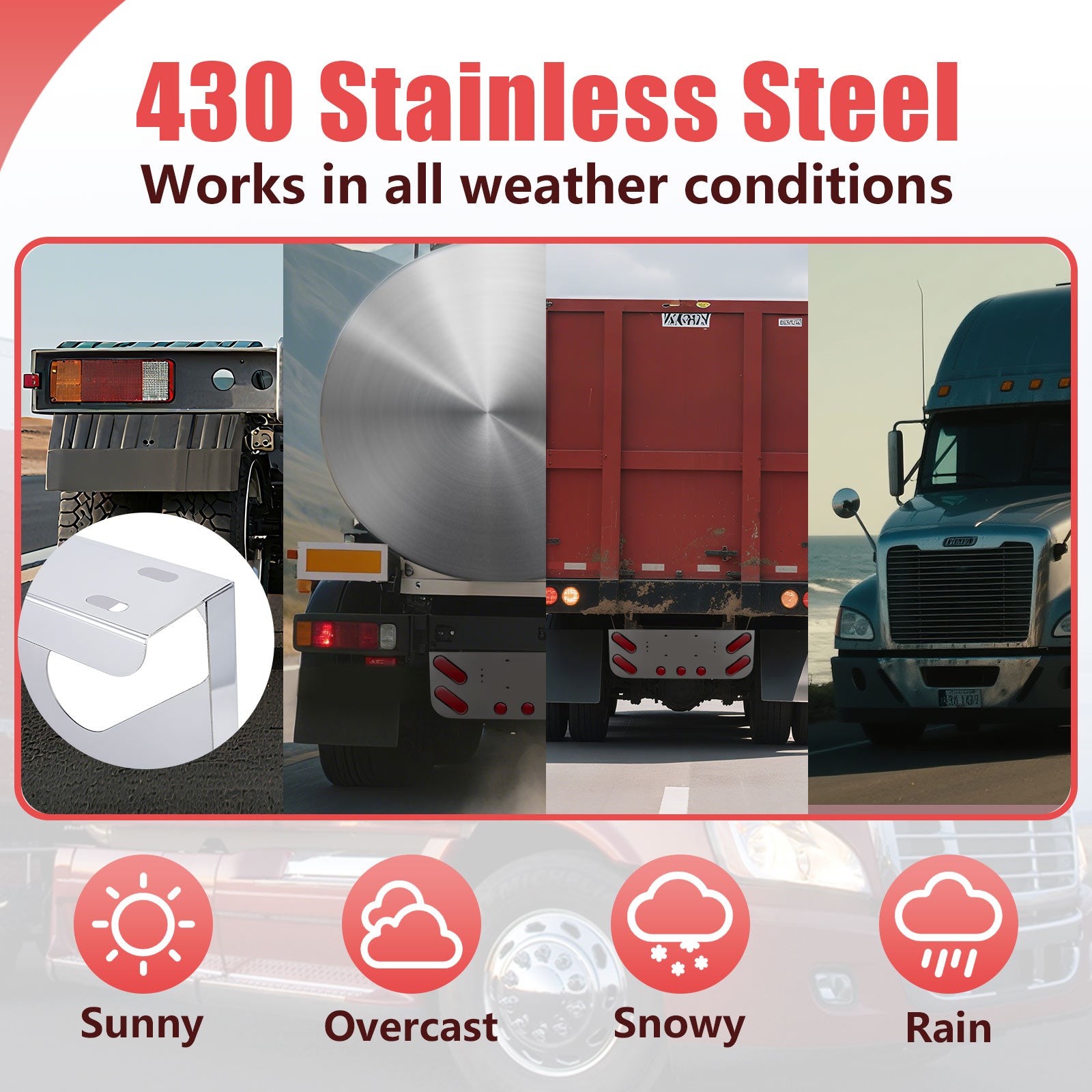 34" Chrome Stainless License Plate Panel – 4 Round + 4 Oblong Light Cutouts (PR-9003SS)