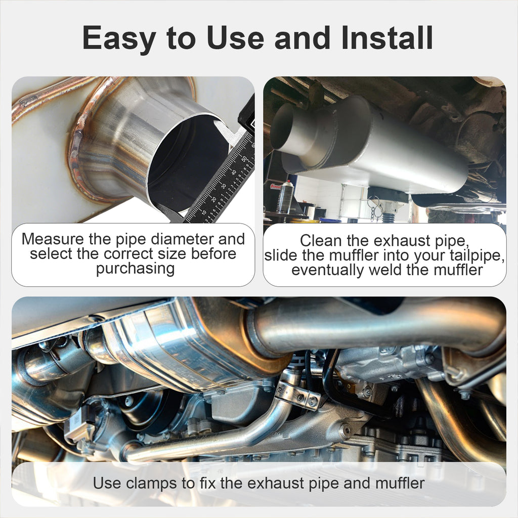 Stainless Chambered Muffler – Standard Body, Offset-In / Offset-Out – Stainless / Black (PL-O1725-A23)