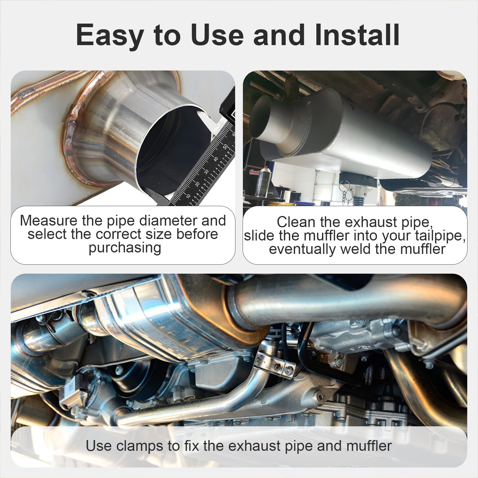 Stainless Chambered Muffler – Standard Body, Offset-In / Offset-Out – Stainless / Black (PL-O1725-A23)
