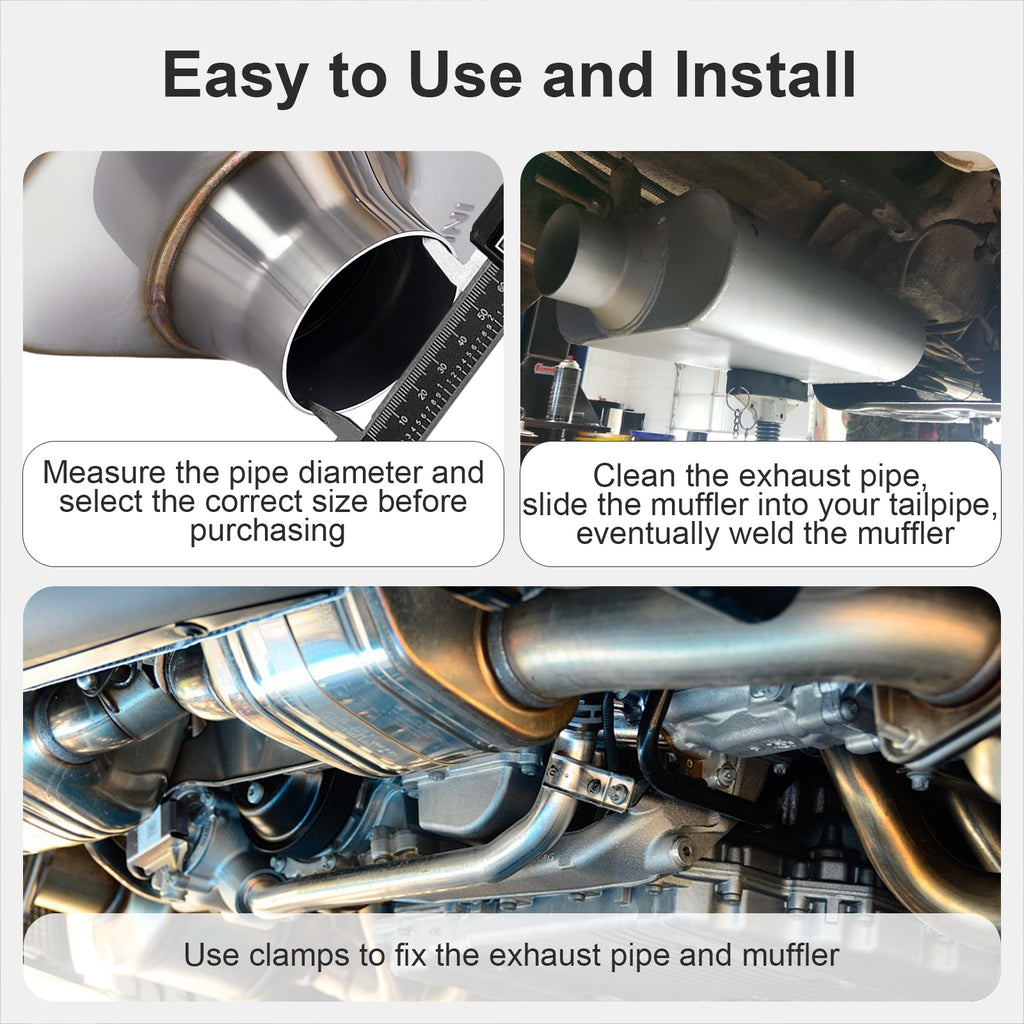 Chambered Muffler – Standard Body, Center-In / Center-Out – 2.5", 3" – Stainless / Black (A Series)
