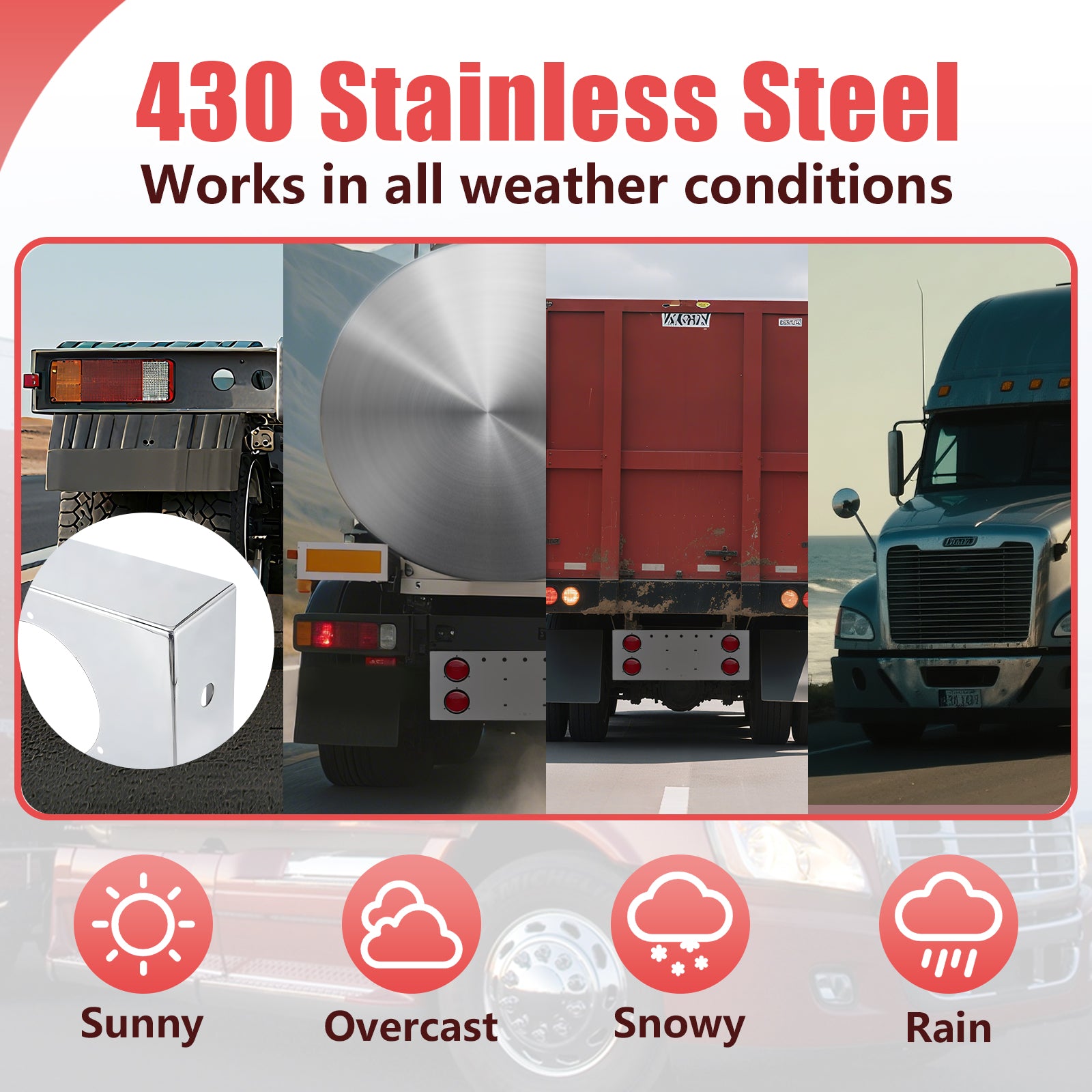34" Chrome Stainless Rear Light Panel – 4 Large Corner Lights + Mini LED Holes (PR-9009SS)