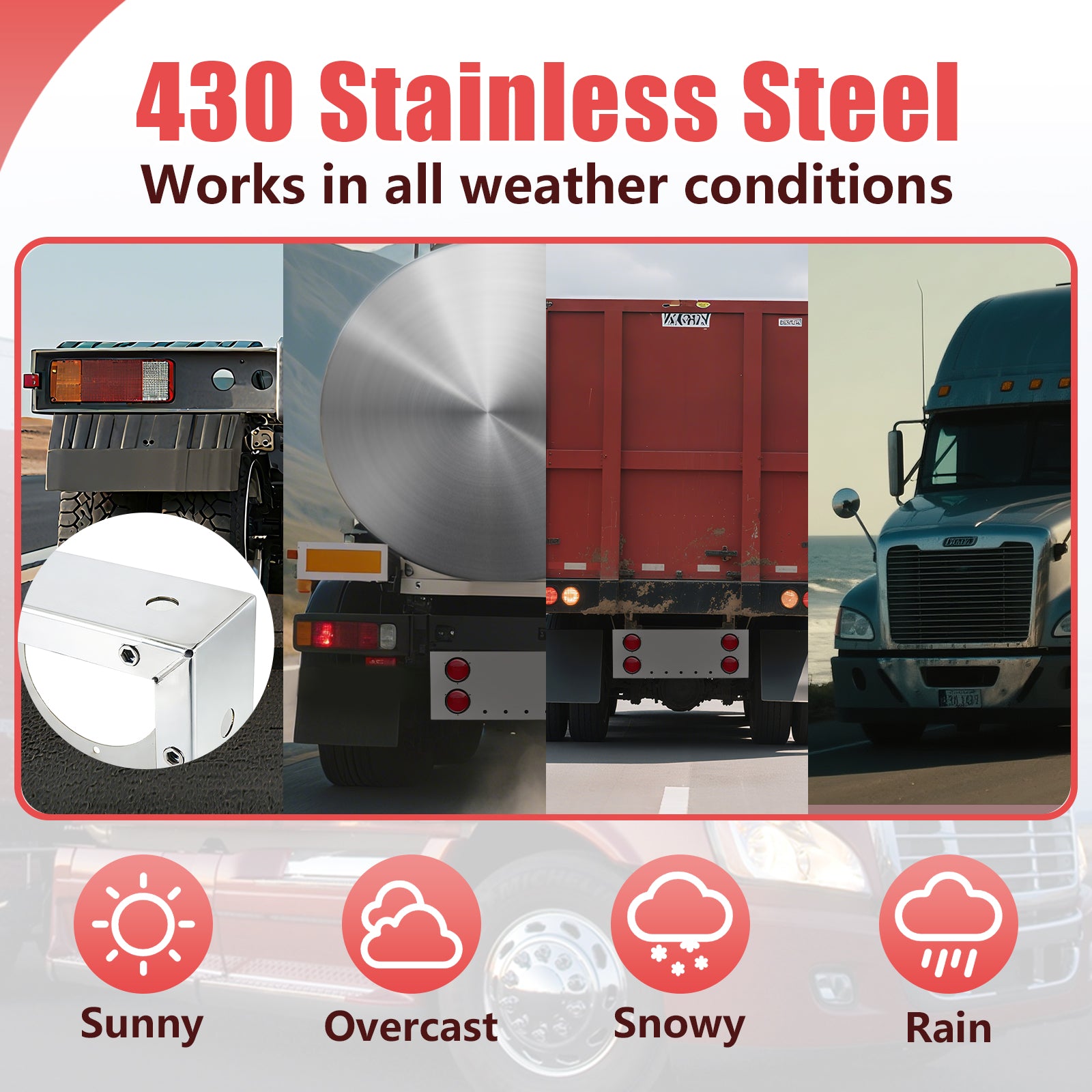 34" Chrome Stainless Rear Light Panel – 4 Large + 5 Mini LED Cutouts (PR-9007SS)