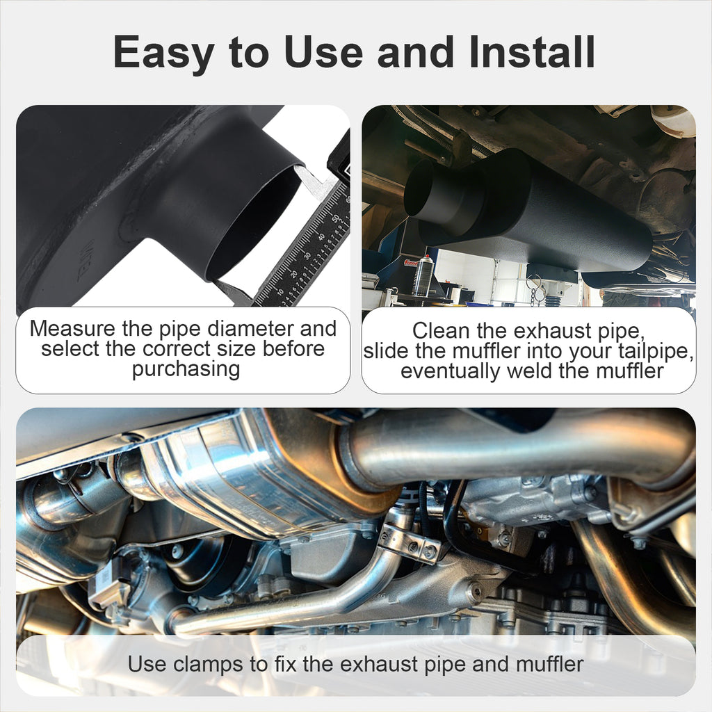 Chambered Muffler – Standard Body, Center-In / Center-Out – 2.5", 3" – Stainless / Black (A Series)