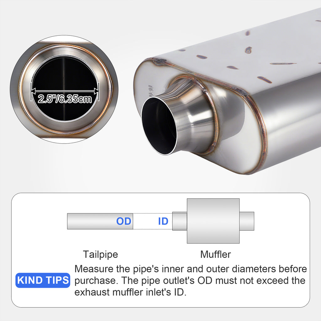 Chambered Muffler – Standard Body, Center-In / Center-Out – 2.5", 3" – Stainless / Black (A Series)