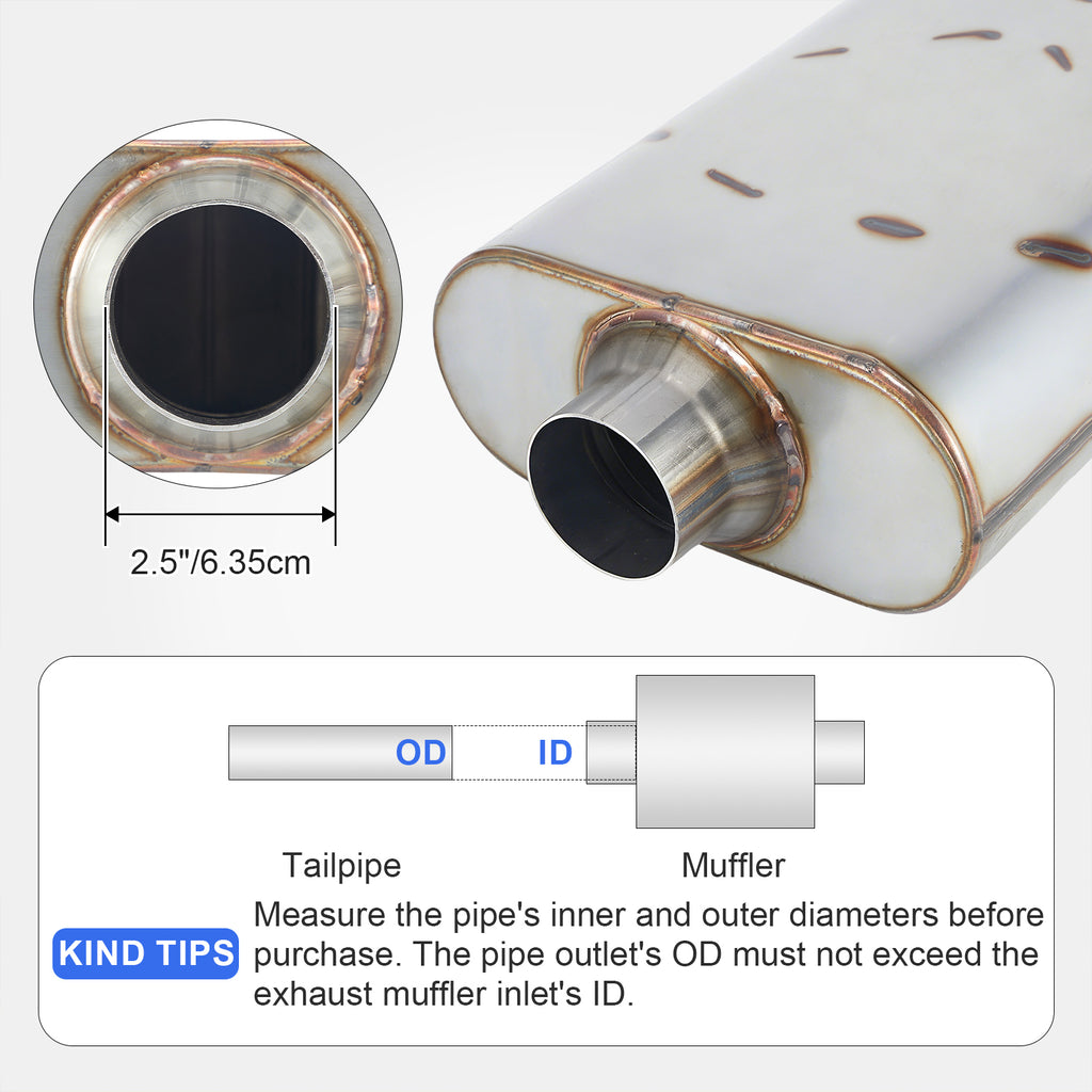 Stainless Chambered Muffler – Standard Body, Offset-In / Offset-Out – Stainless / Black (PL-O1725-A23)