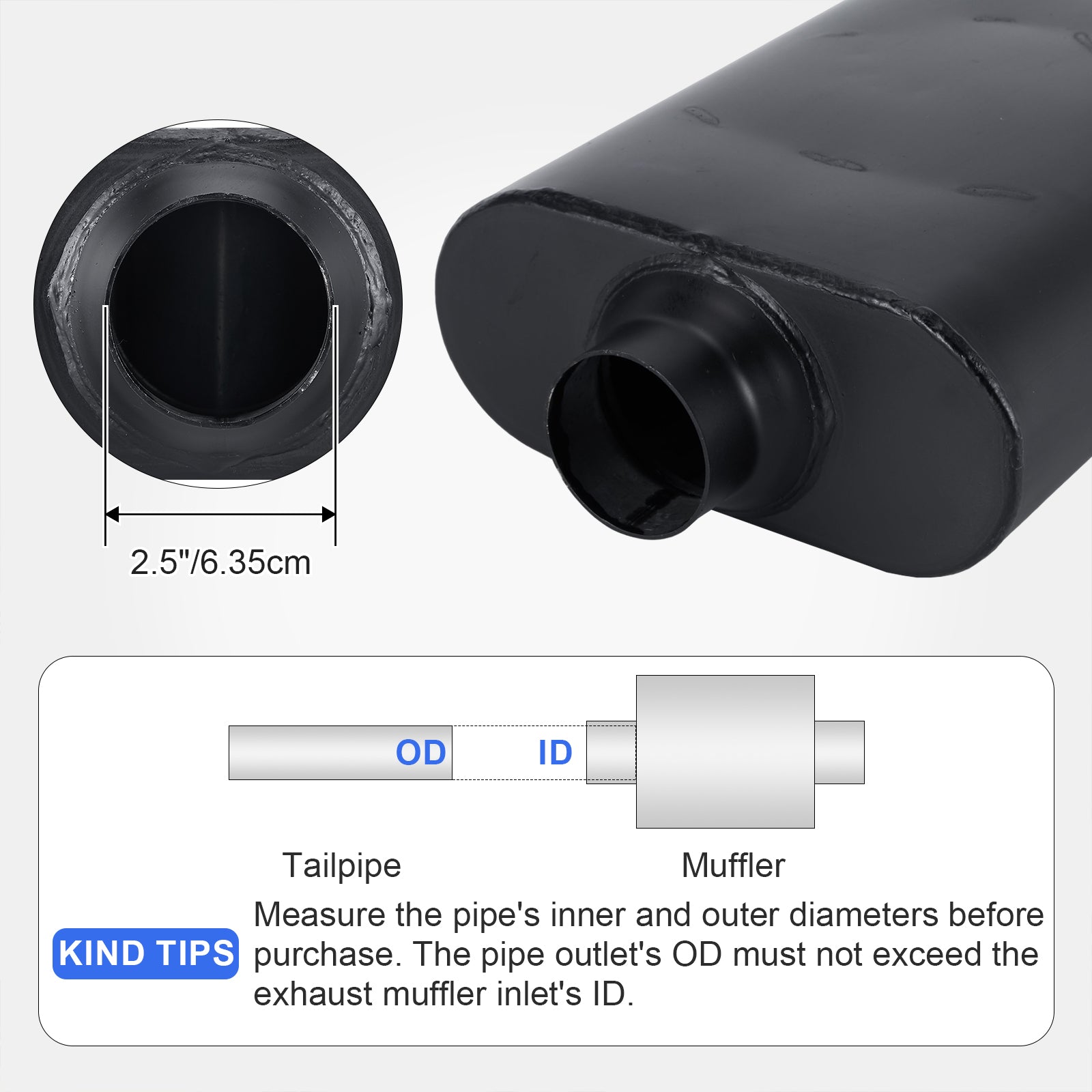 Stainless Chambered Muffler – Standard Body, Offset-In / Offset-Out – Stainless / Black (PL-O1725-A23)