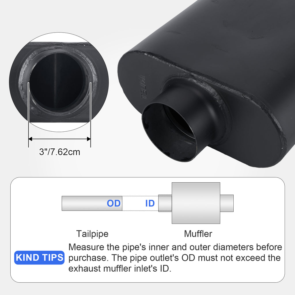Black Chambered Muffler – Standard Body, Single-In / DUAL-Outlet (PL-173D25BK-A44)