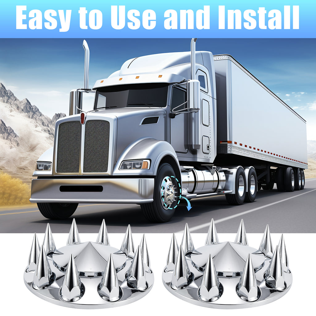 Chrome Spiked Hubcap Set – Push-On, 33 mm, 2-Piece Kit with Install Tool (PL-03-PUSH-FT)