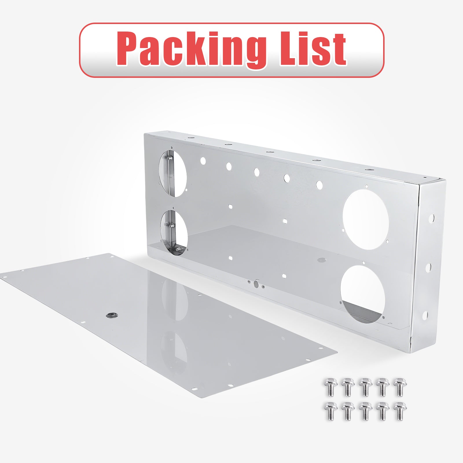 34" Chrome Stainless Rear Light Panel – 4 Large Corner Lights + Mini LED Holes (PR-9009SS)