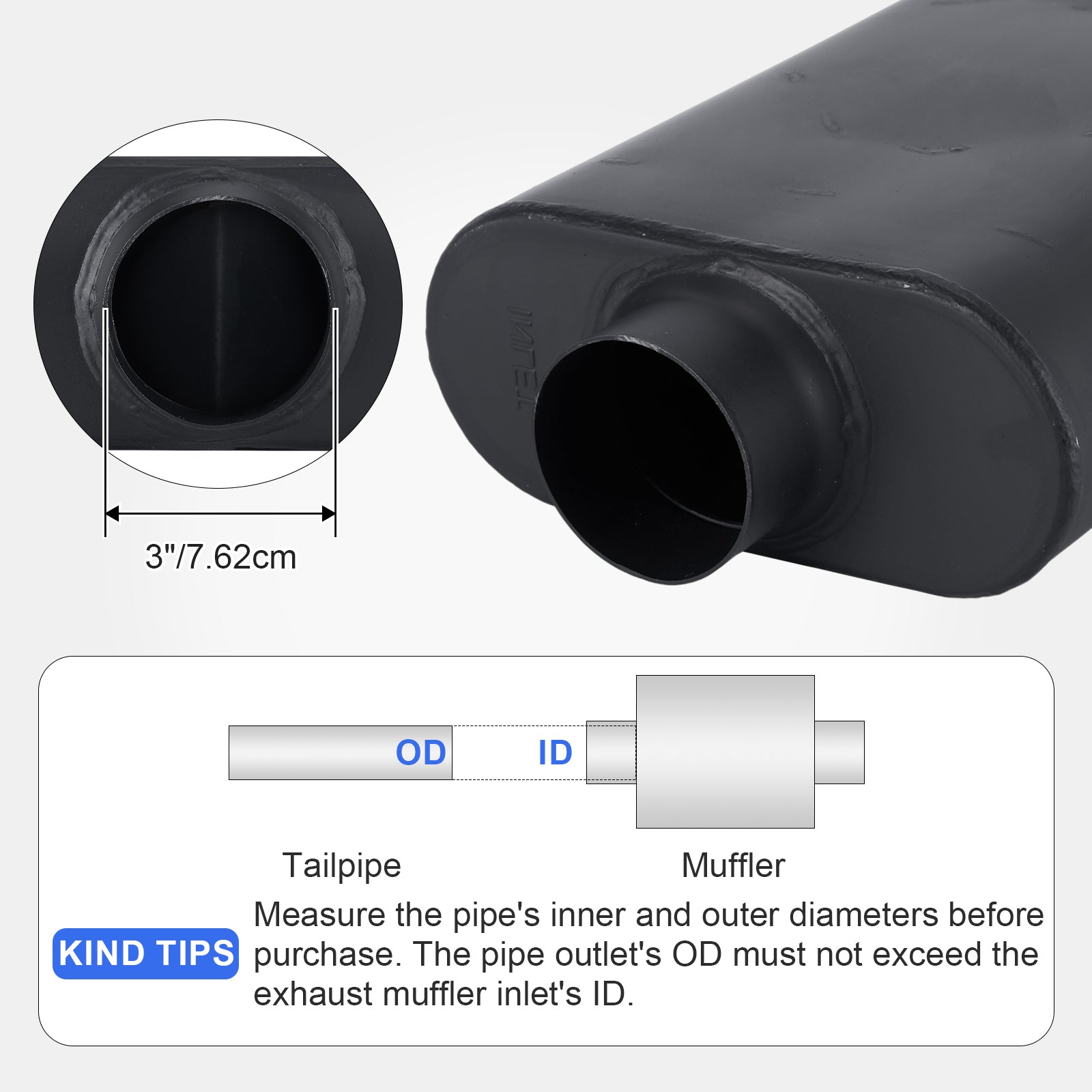 Chambered Muffler – Standard Body, Center-In / Center-Out – 2.5", 3" – Stainless / Black (A Series)