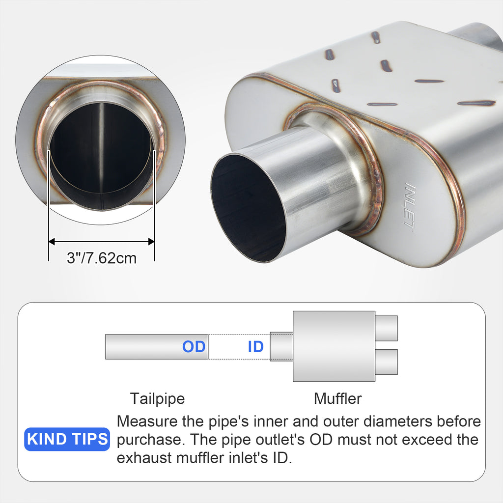 Stainless Chambered Muffler – Compact Body, Single-In / DUAL-Outlet (PL-133D225-A8)