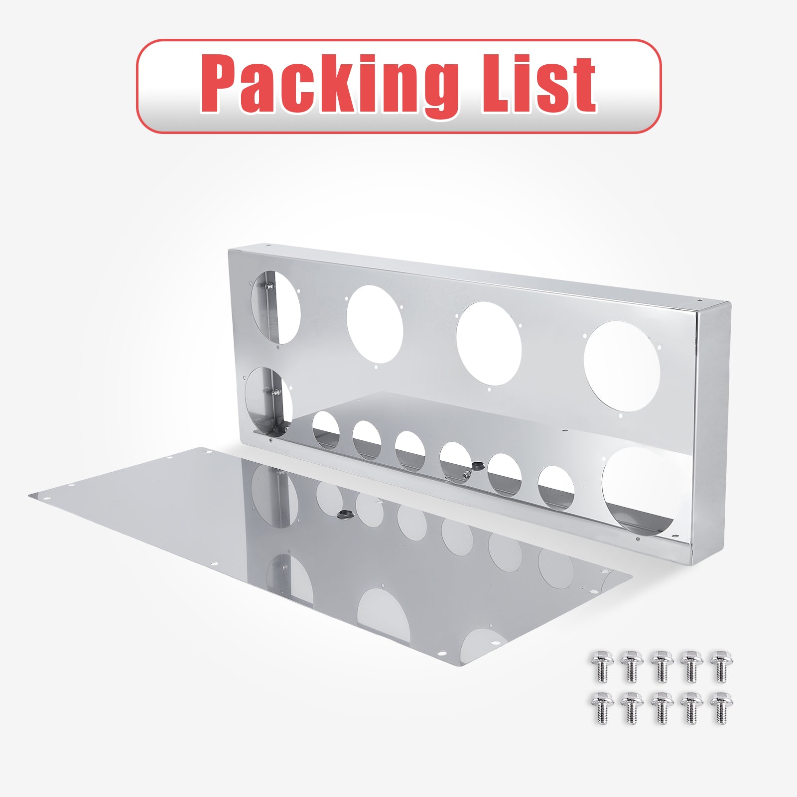 34" Chrome Stainless Rear Light Panel – 6 Large + 6 Small Light Cutouts (PR-9006SS)