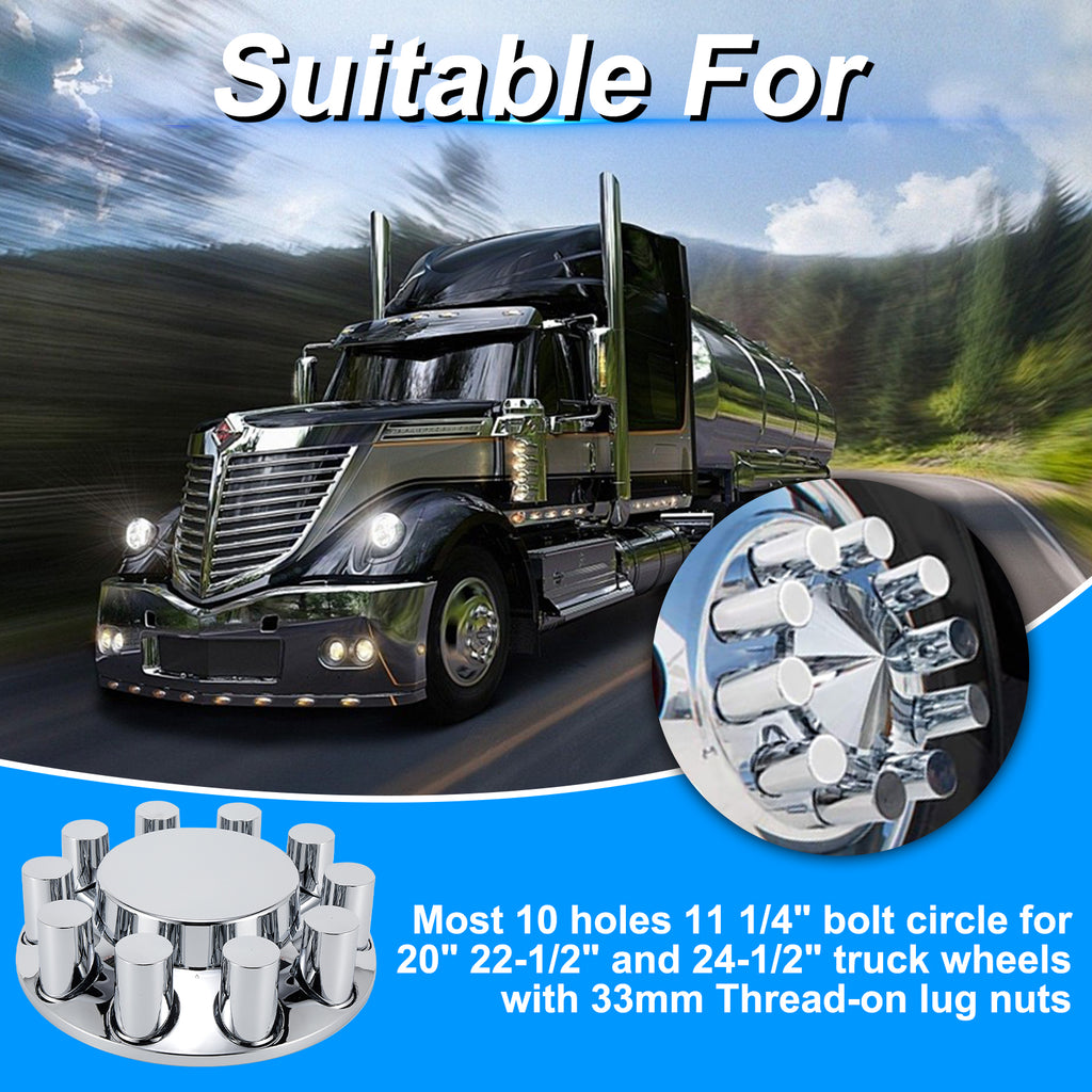 Chrome Smooth-Dome Screw-On Hubcap Kit – 33 mm, 2 Front Covers + 20 Spare Nut Covers + Install Tool (PL-05-SCREW-FT)
