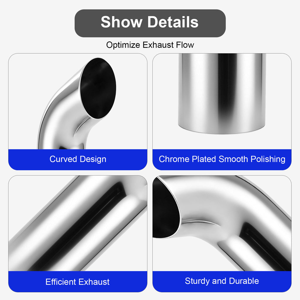 Chrome Curved Exhaust Stack – 6" Diameter – 18", 24", 36", 48" Lengths – Truck Smokestack