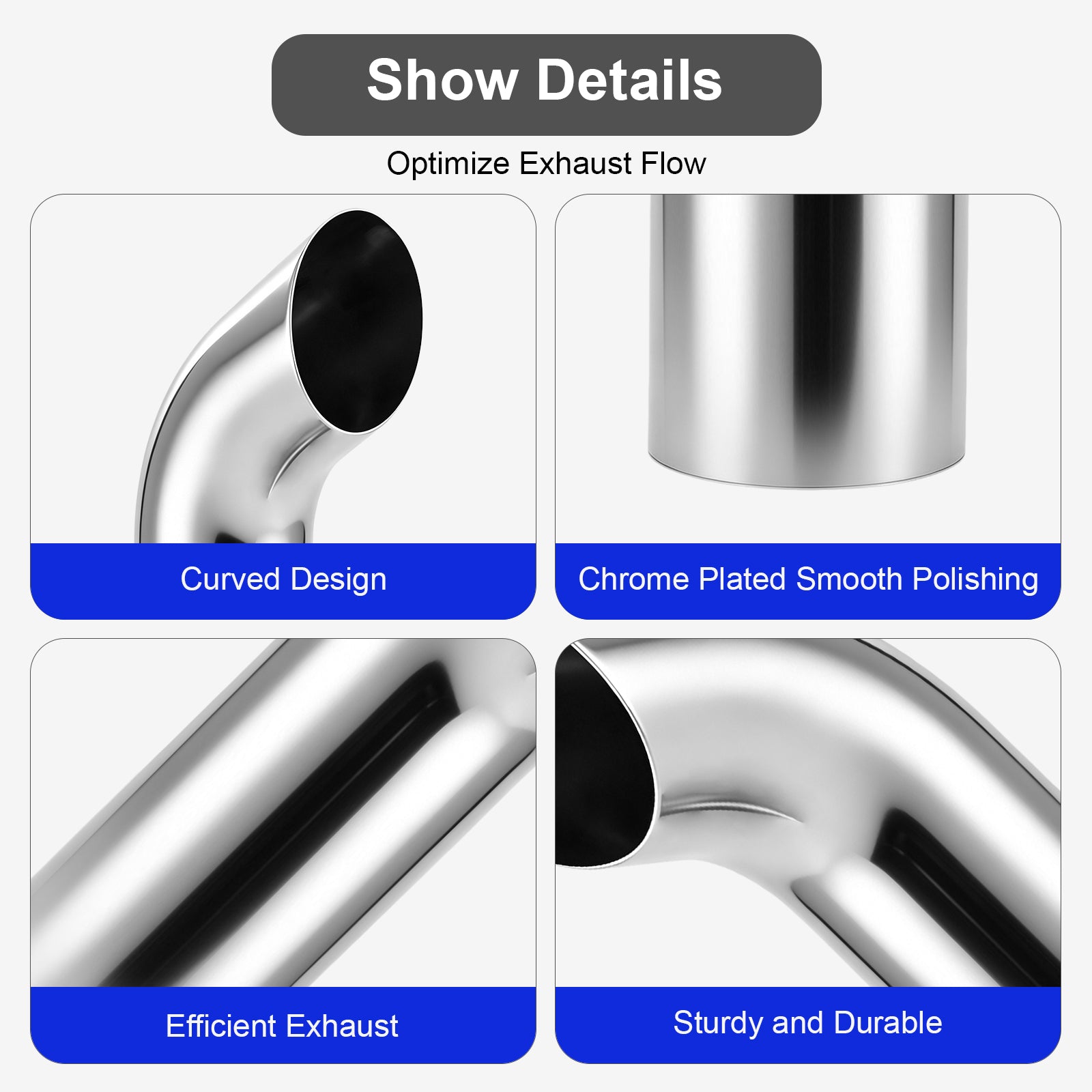 Chrome Curved Exhaust Stack – 6" Diameter – 18", 24", 36", 48" Lengths – Truck Smokestack