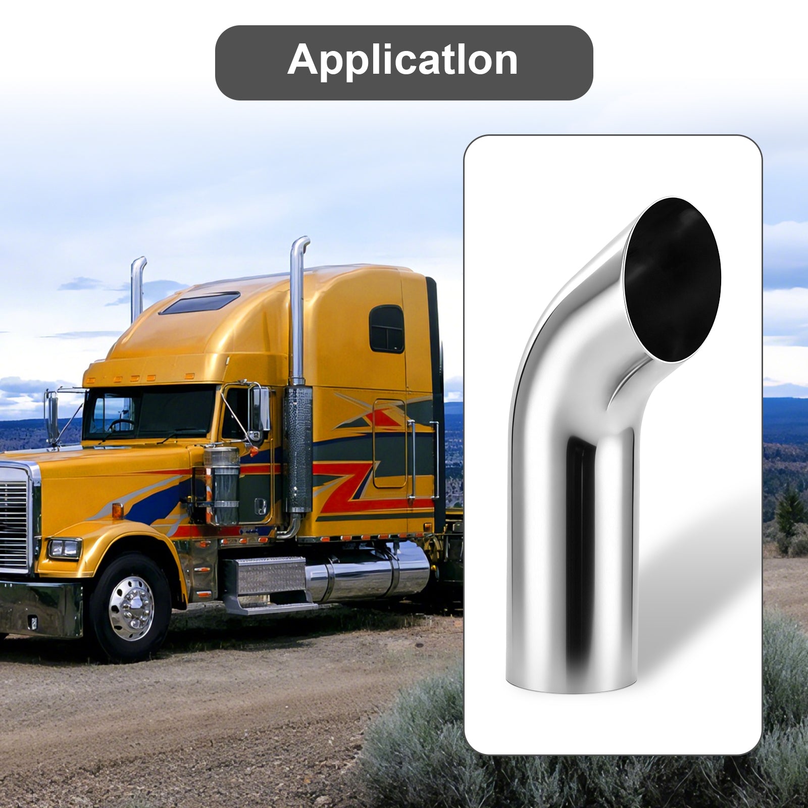 Chrome Curved Exhaust Stack – 6" Diameter – 18", 24", 36", 48" Lengths – Truck Smokestack