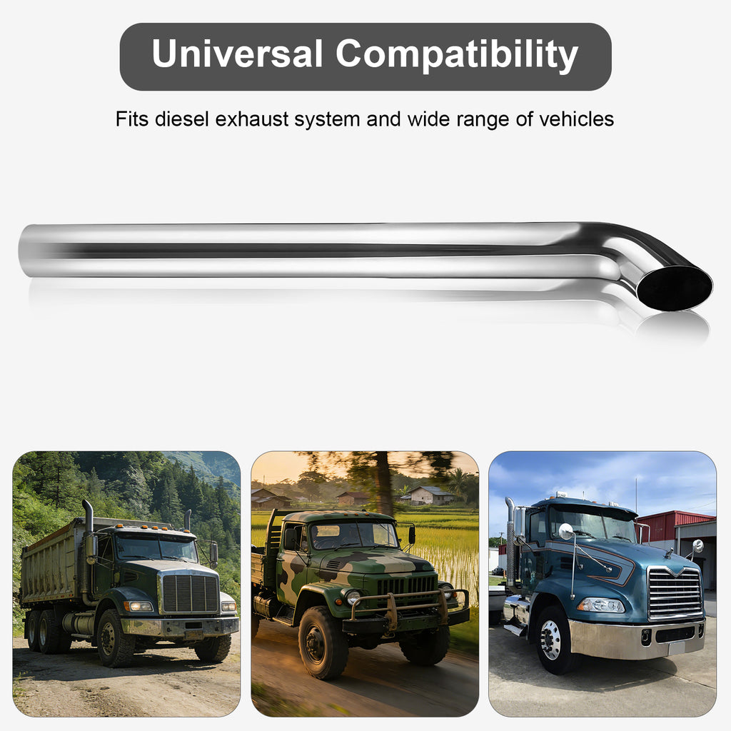 Chrome Curved Exhaust Stack – 6" Diameter – 18", 24", 36", 48" Lengths – Truck Smokestack