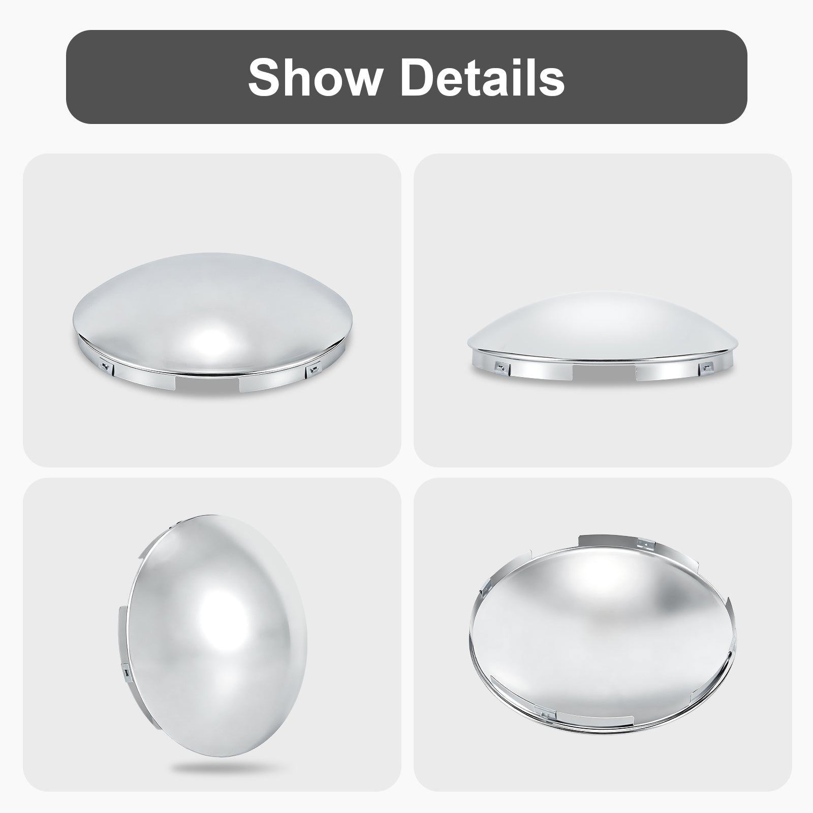 Chrome Hubcap – Dome, 4-Clip – 8.9" × 8.6" (H1F85N4-H50)