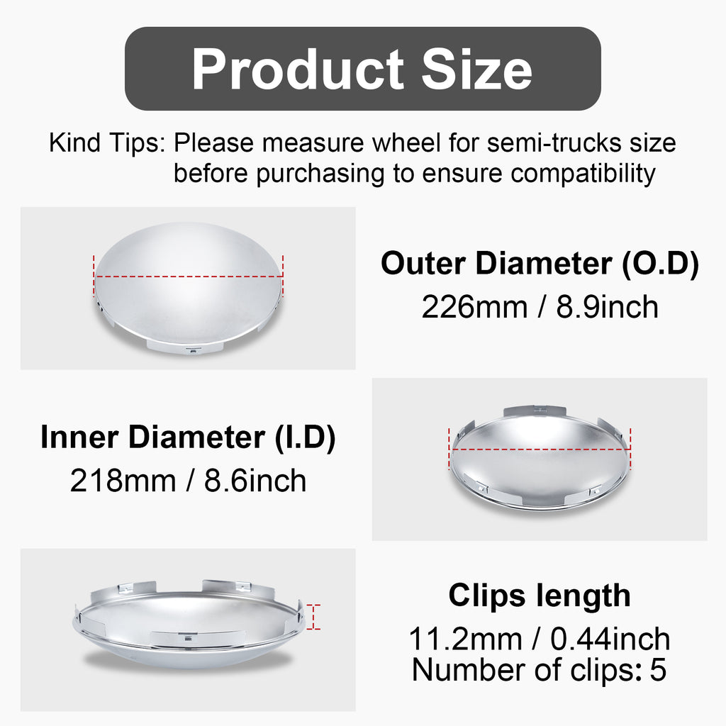 Chrome Hubcap – Dome, 5-Clip – 8.9" × 8.6" (H1F85N5-H51)