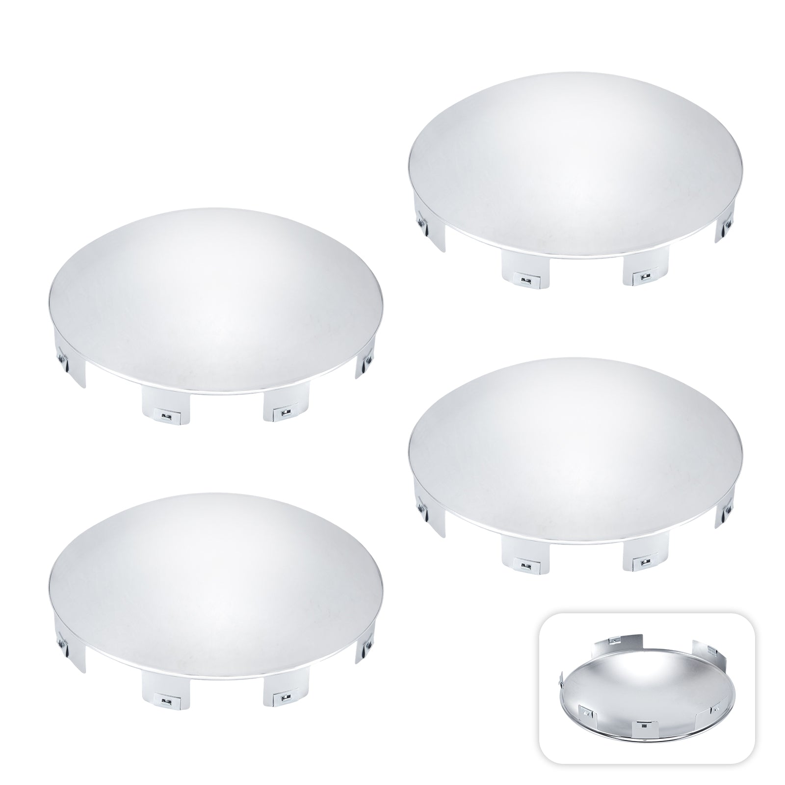 Chrome Hubcap – Deep Skirt Dome, 6-Clip – 8.9" × 8.6" (H1F85N6-H52)