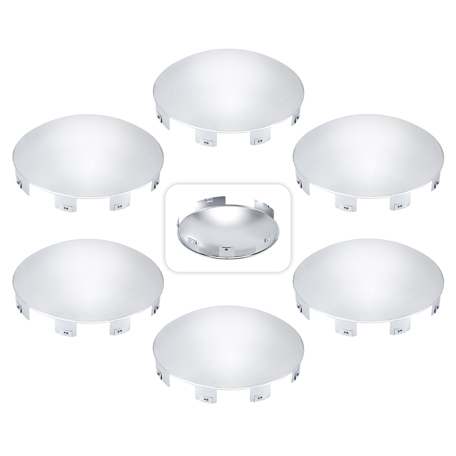 Chrome Hubcap – Deep Skirt Dome, 6-Clip – 8.9" × 8.6" (H1F85N6-H52)