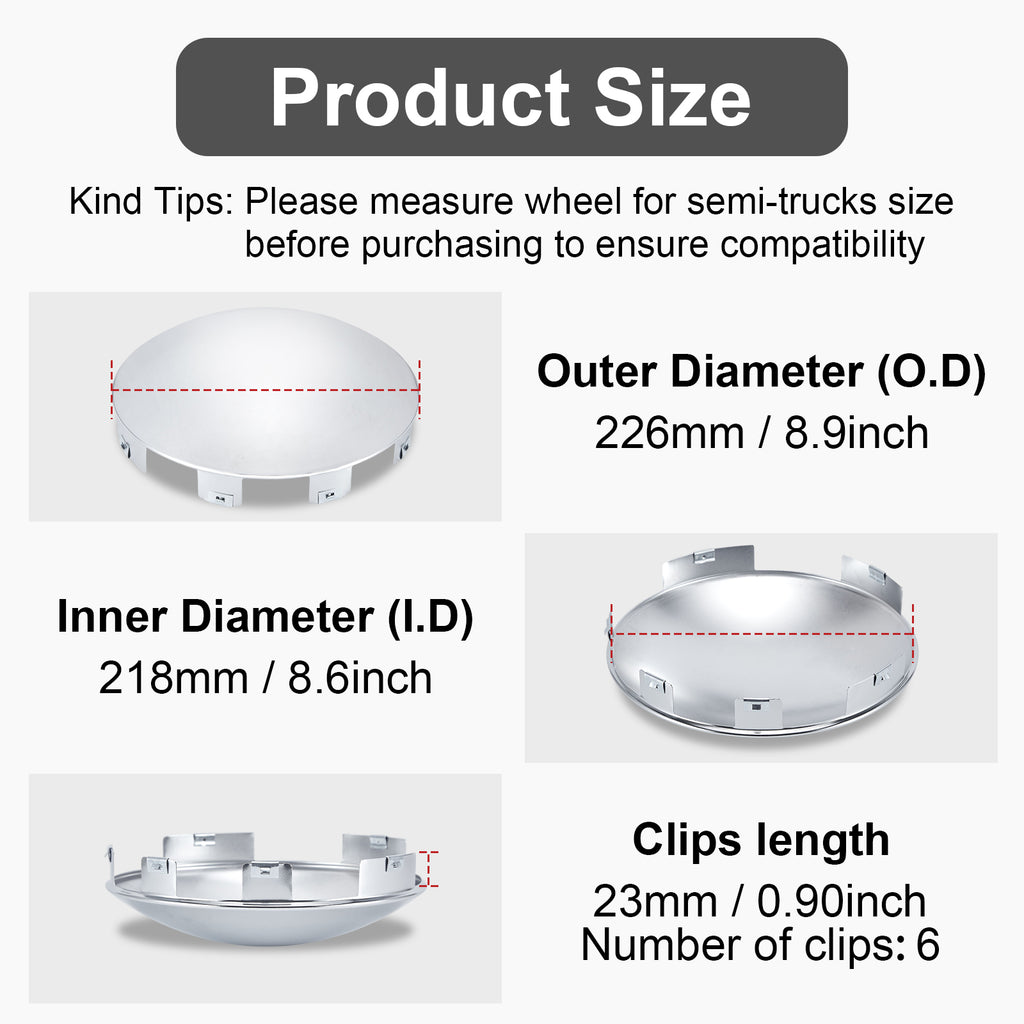 Chrome Hubcap – Deep Skirt Dome, 6-Clip – 8.9" × 8.6" (H1F85N6-H52)