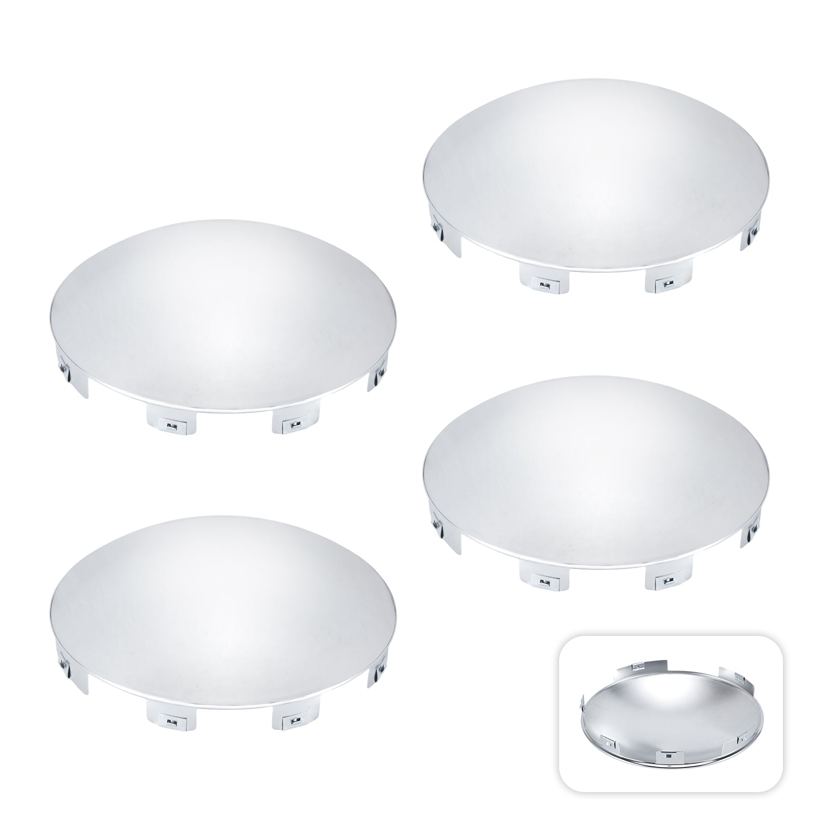 Chrome Hubcap – Shallow Skirt Dome, 6-Clip – 8.9" × 8.6" (H1F85N6-H53)