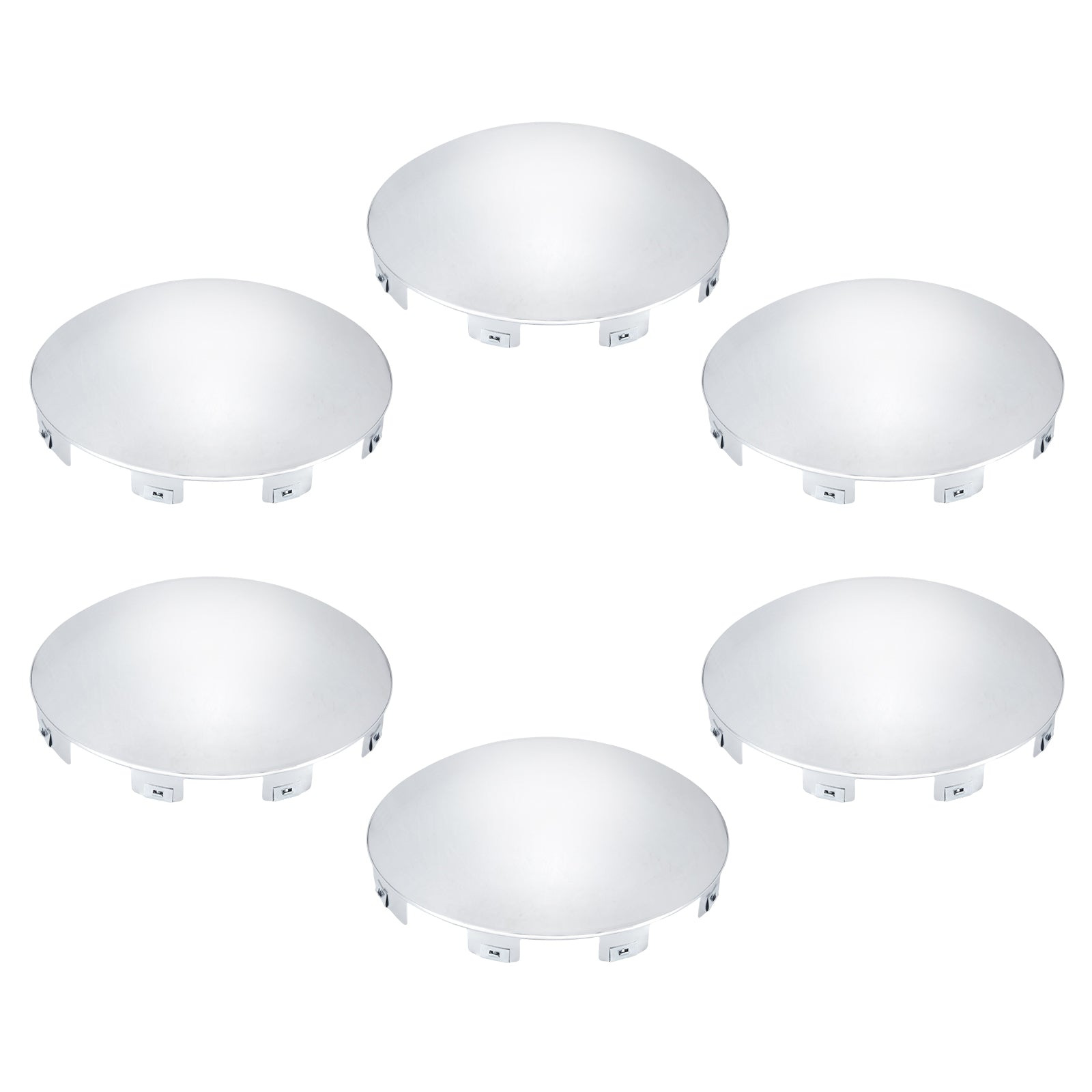 Chrome Hubcap – Shallow Skirt Dome, 6-Clip – 8.9" × 8.6" (H1F85N6-H53)