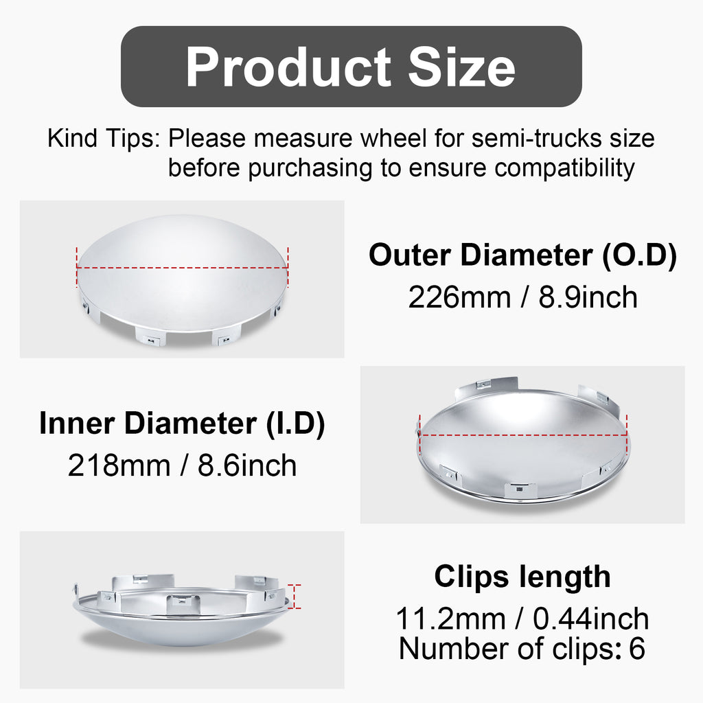 Chrome Hubcap – Shallow Skirt Dome, 6-Clip – 8.9" × 8.6" (H1F85N6-H53)