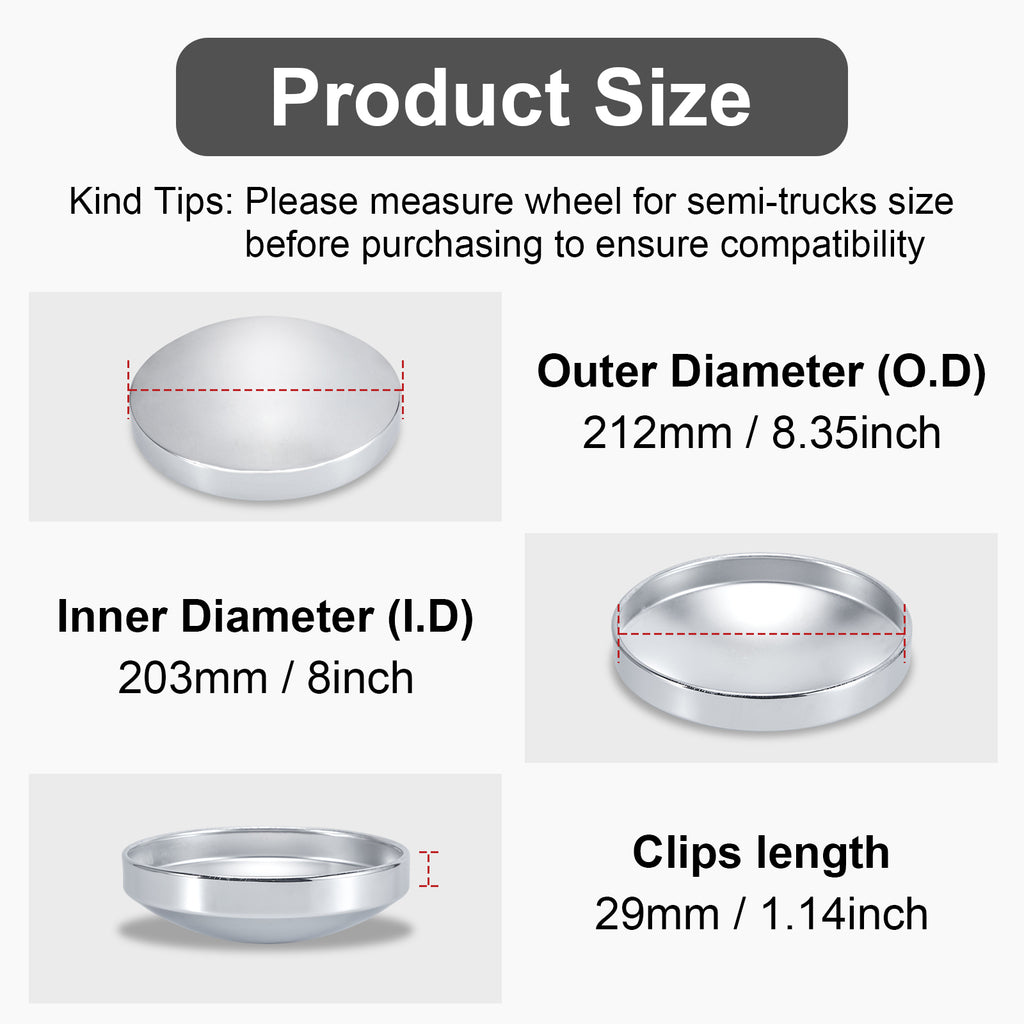 Chrome Hubcap – Flat Dome – 8.35" × 8" (H1R8)
