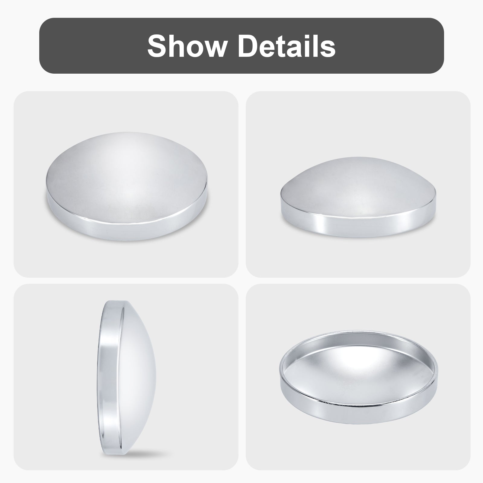 Chrome Hubcap – Flat Dome – 8.35" × 8" (H1R8)