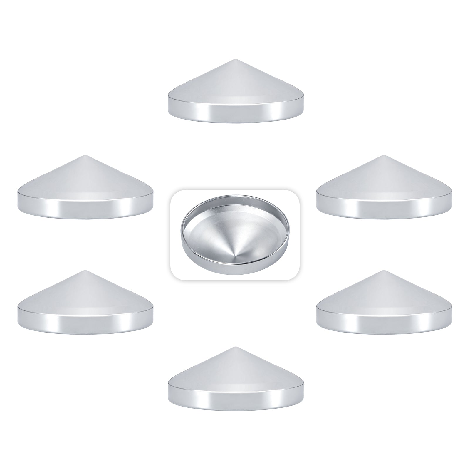 Chrome Hubcap – Pointed Cone – 8.35" × 8" (H2R8)