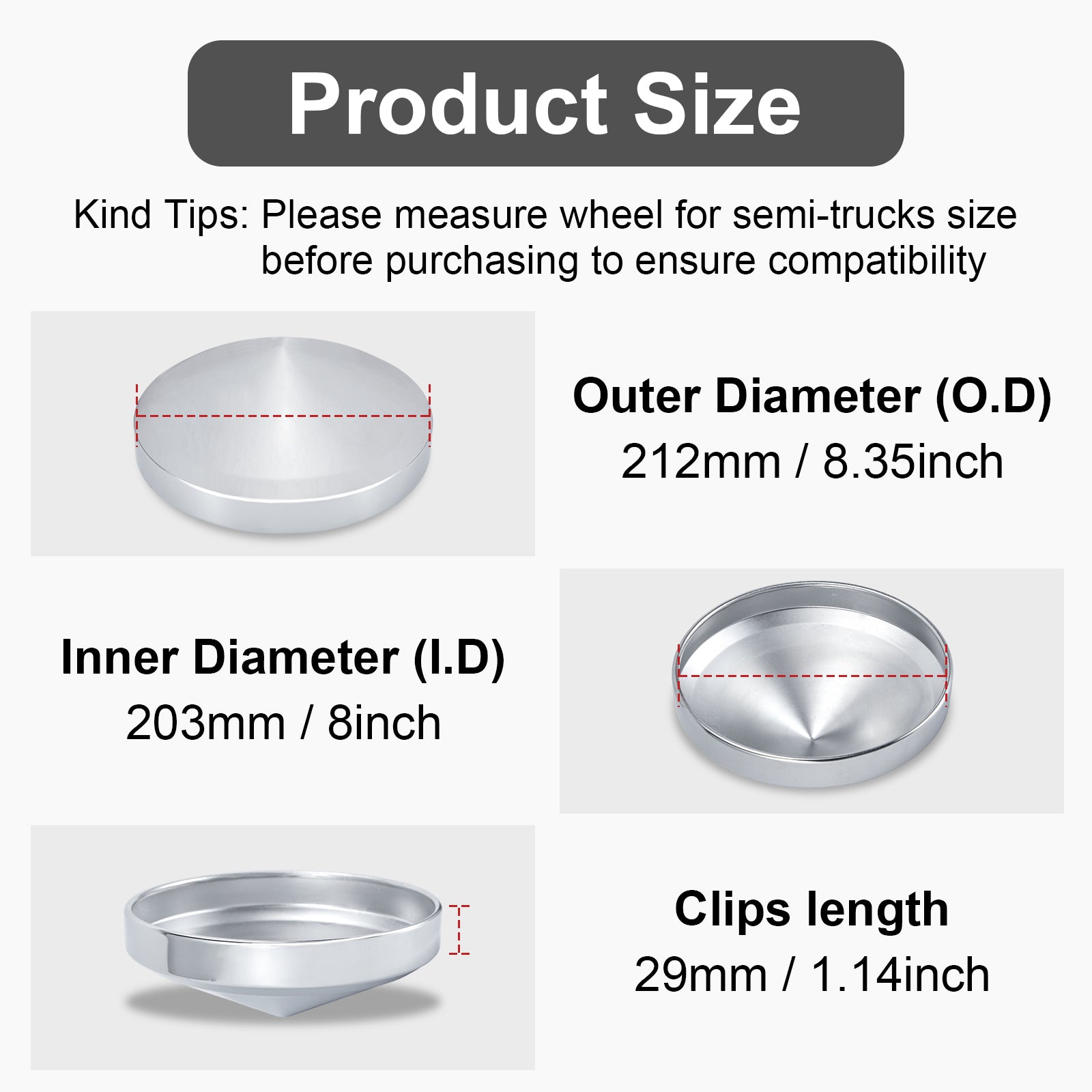 Chrome Hubcap – Pointed Cone – 8.35" × 8" (H2R8)
