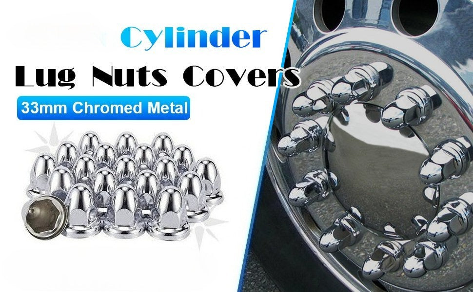 Chrome Bullet-Dome Push-On Lug Nut Covers – 33 mm – Metal – 20 Pack (HBC01)