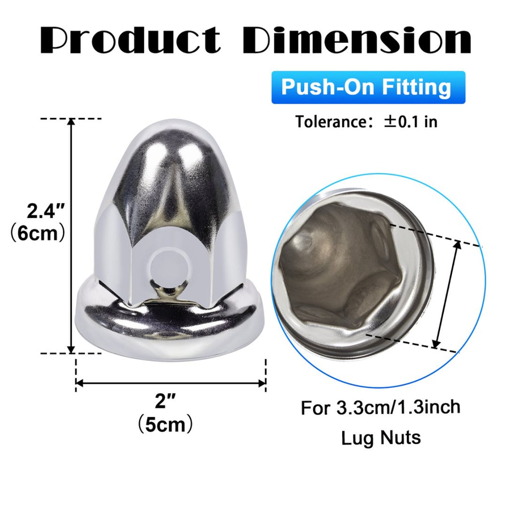 Chrome Bullet-Dome Push-On Lug Nut Covers – 33 mm – Metal – 20 Pack (HBC01)