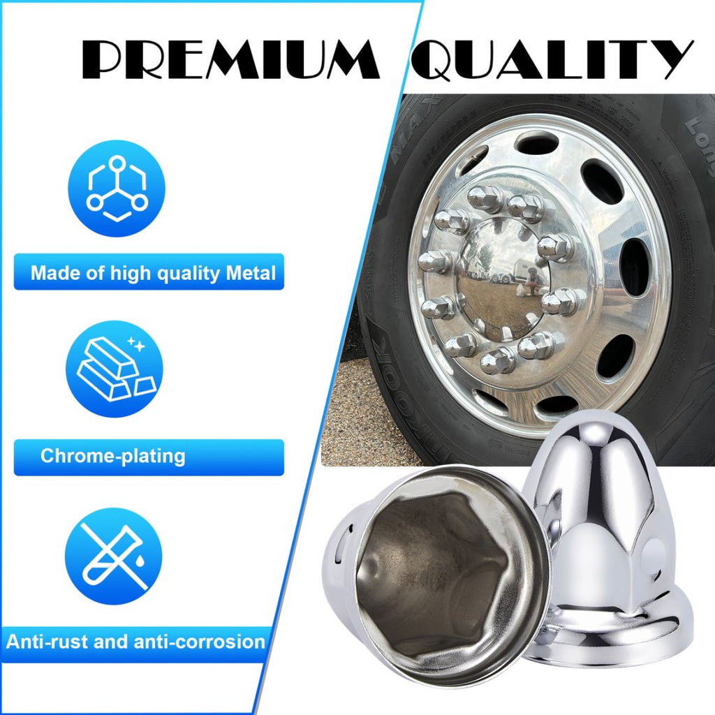Chrome Bullet-Dome Push-On Lug Nut Covers – 33 mm – Metal – 20 Pack (HBC01)