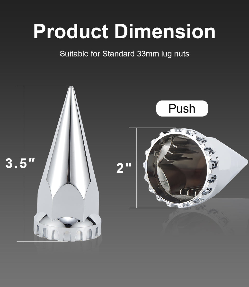 Chrome Spiked Push-On Lug Nut Covers – 33 mm – 20 / 40 Pack (HBC03)